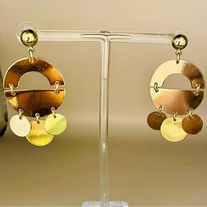 J Crew mobile drop earrings brass ball and sheet metal. Titanium ear list. Glam.
